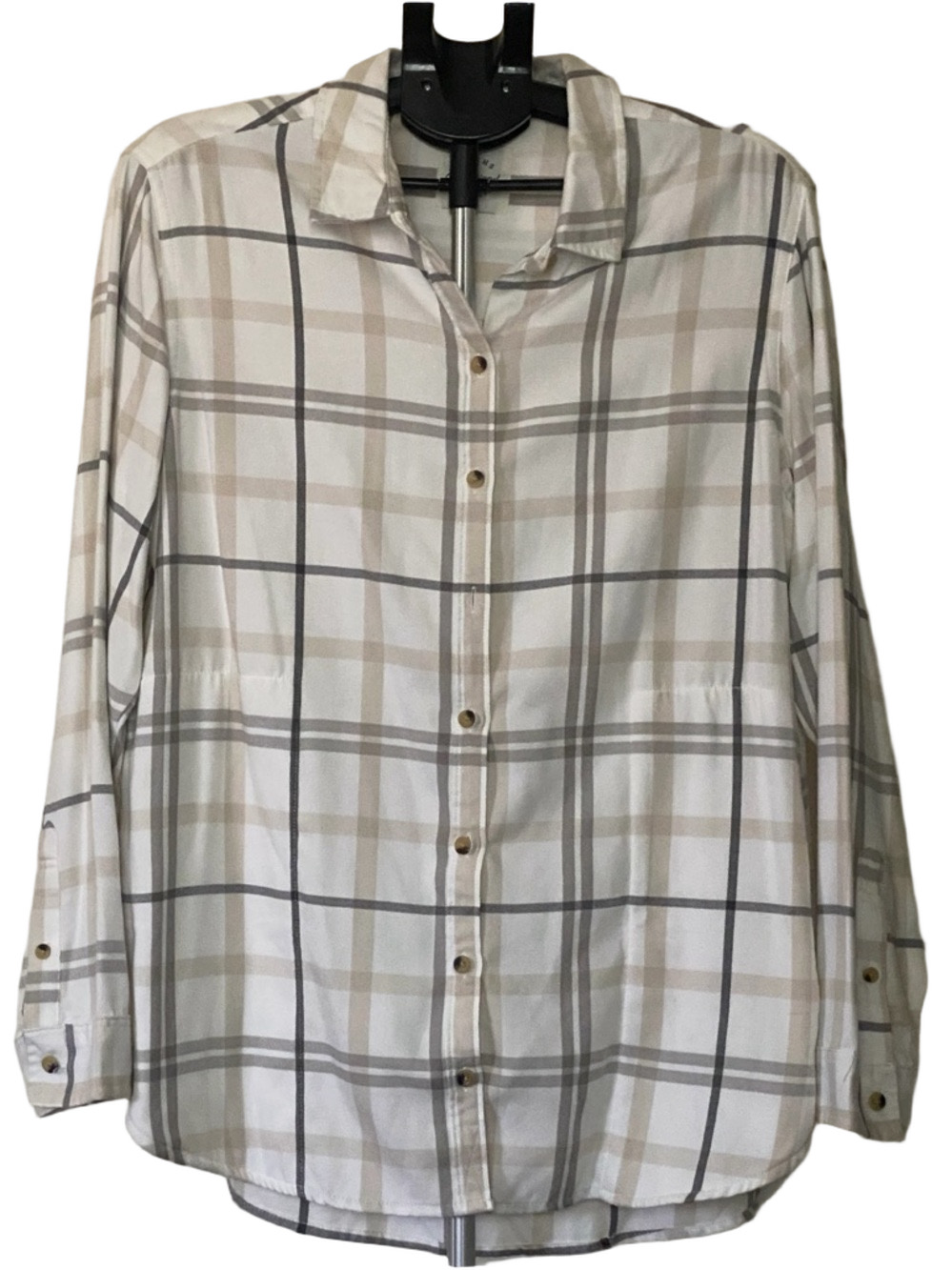 Jachs White Plaid Button-Down Shirt with Beige and Gray Check Size L